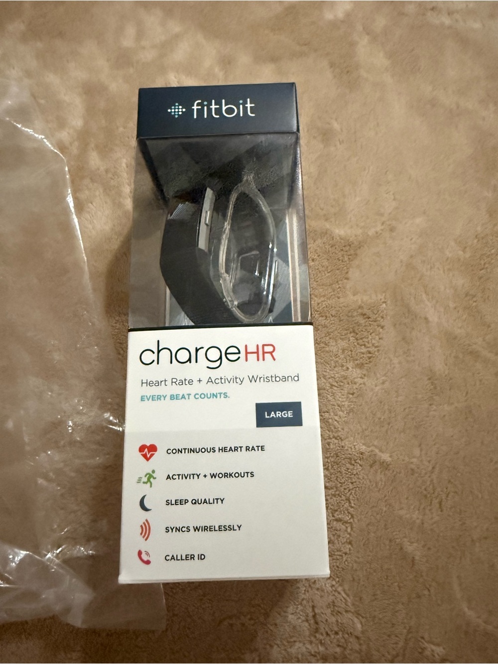 fitbit Charge HR Large Black Heart Rate Activity Wristband in Box